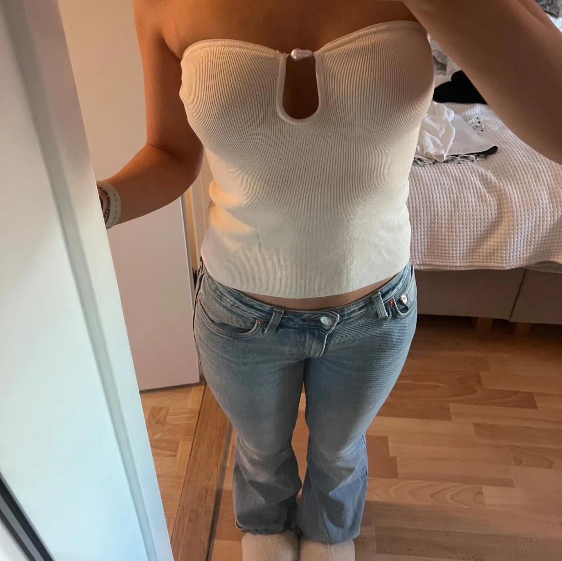 Vit / beige ribbad tubtopp