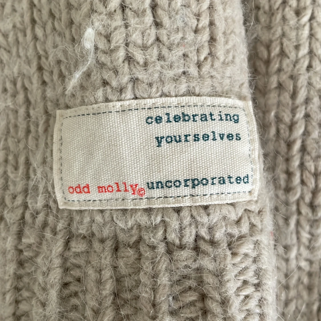 Beige stickad tröja med broderade detaljer - 93