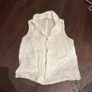 Vit ärmlös blus från Mango - Säljer en stilren vit ärmlös blus från Mango Basics. Blusen har en klassisk krage och knappar framtill. Perfekt för varma dagar eller som ett lager under en kavaj. Passar bra till både jeans och kjol.💛                                                                    Köpt från stadsmissionen för inte jätte länge sen. Jag har inte använt den mycket och säljer därför vidare. Kragen är lite missfärgad (bild 4). För fler bilder eller frågor är det bara att höra av sig☺️
