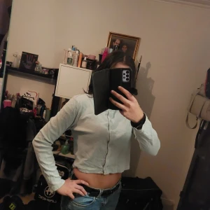 Ljusgrön croppad tröja  - Snygg ljusgrön croppad tröja med långa ärmar och knappar framtill. Perfekt för en trendig look.