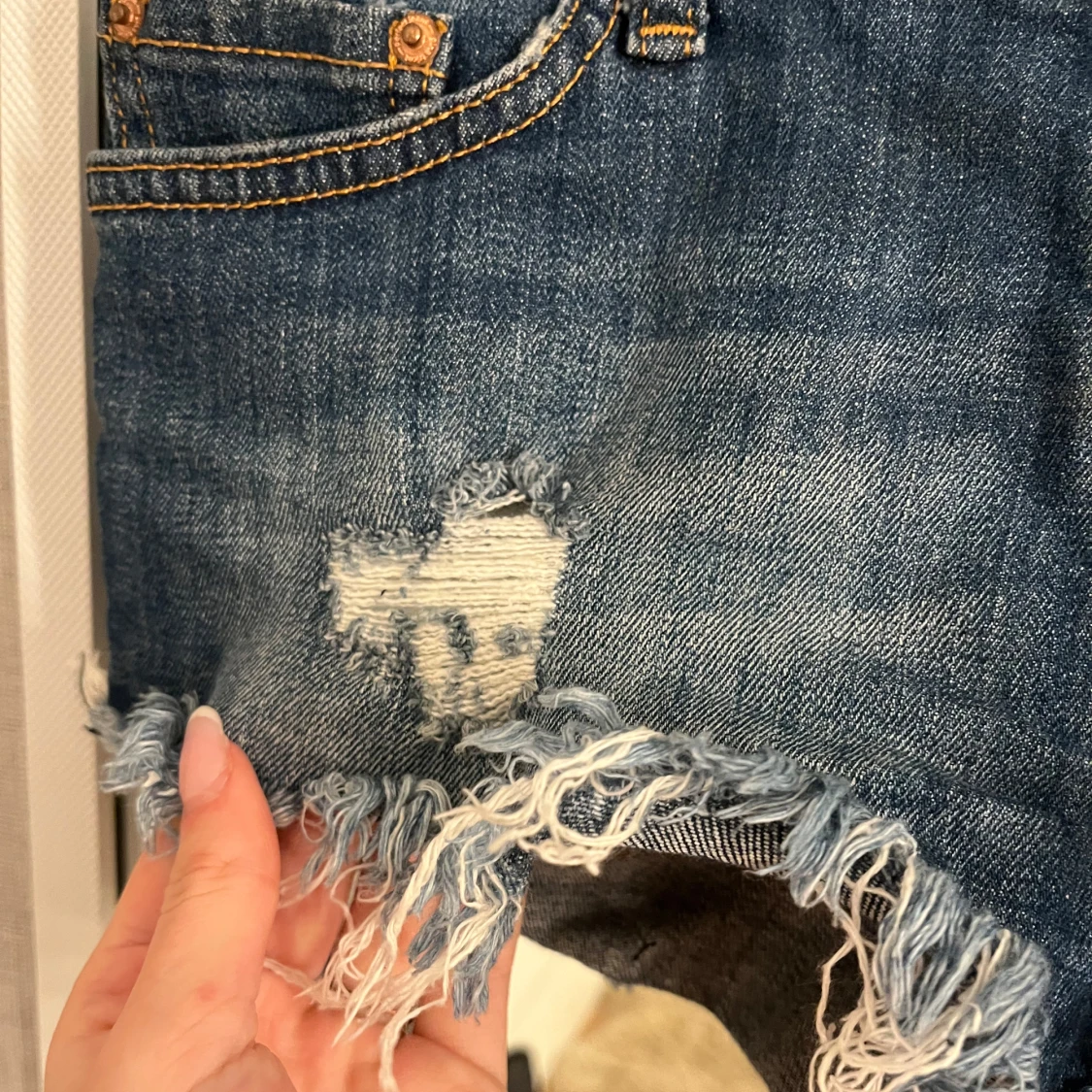 Blå lågmidjade jeansshorts - 92