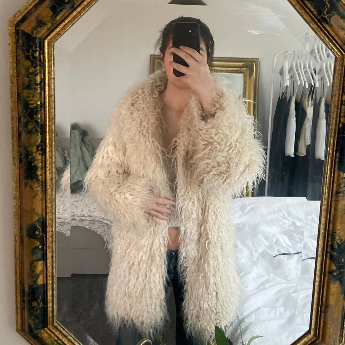 Beige pälsjacka - 90