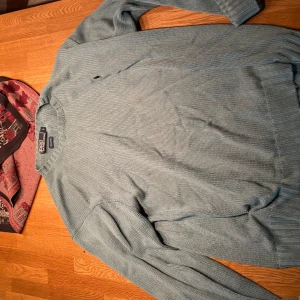 Ljusblå/grön tröja från Polo Ralph Lauren - Säljer en stilren ljusblå/grön tröja från Polo Ralph Lauren i 100% bomull. Tröjan har en klassisk design med ribbade muddar och rund hals. Perfekt för en avslappnad och snygg look.