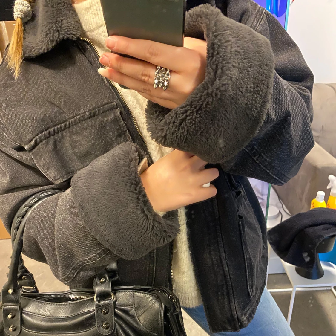 Fodrad jeansjacka med fluff  - 90