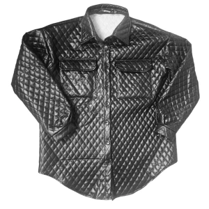 Pu läderjacka tall - Jacka i fuskläder. Den sitter väldigt oversized på en M så skulle säga att den passar M-Xl, det står M på den. Jag är 183 och längden samt ärmarna sitter jättebra på mig så om du är kortare kan den vara för stor.