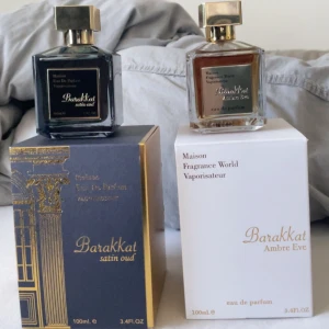 Barakkat parfymer - Ambre Eve som liknar Grand Soir av MFK och satin oud liknar Oud Satin Mood också av MFK. Pris:  399 för 1 och 699 för båda