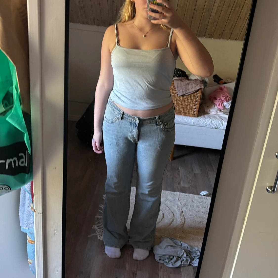 Vit och blåt randigt linne - 90