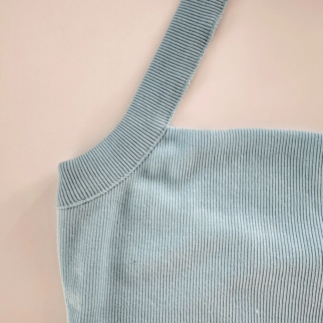 Ribbad blå crop top/halterneck - 90