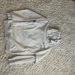 Grå hoodie från Gina Tricot - Säljer en supermjuk och bekväm grå hoodie från Gina Tricot. Den har en cool liten krona och texten 'My Crew' på bröstet. Perfekt för mysiga dagar eller en avslappnad stil. Passar perfekt till jeans eller leggings!