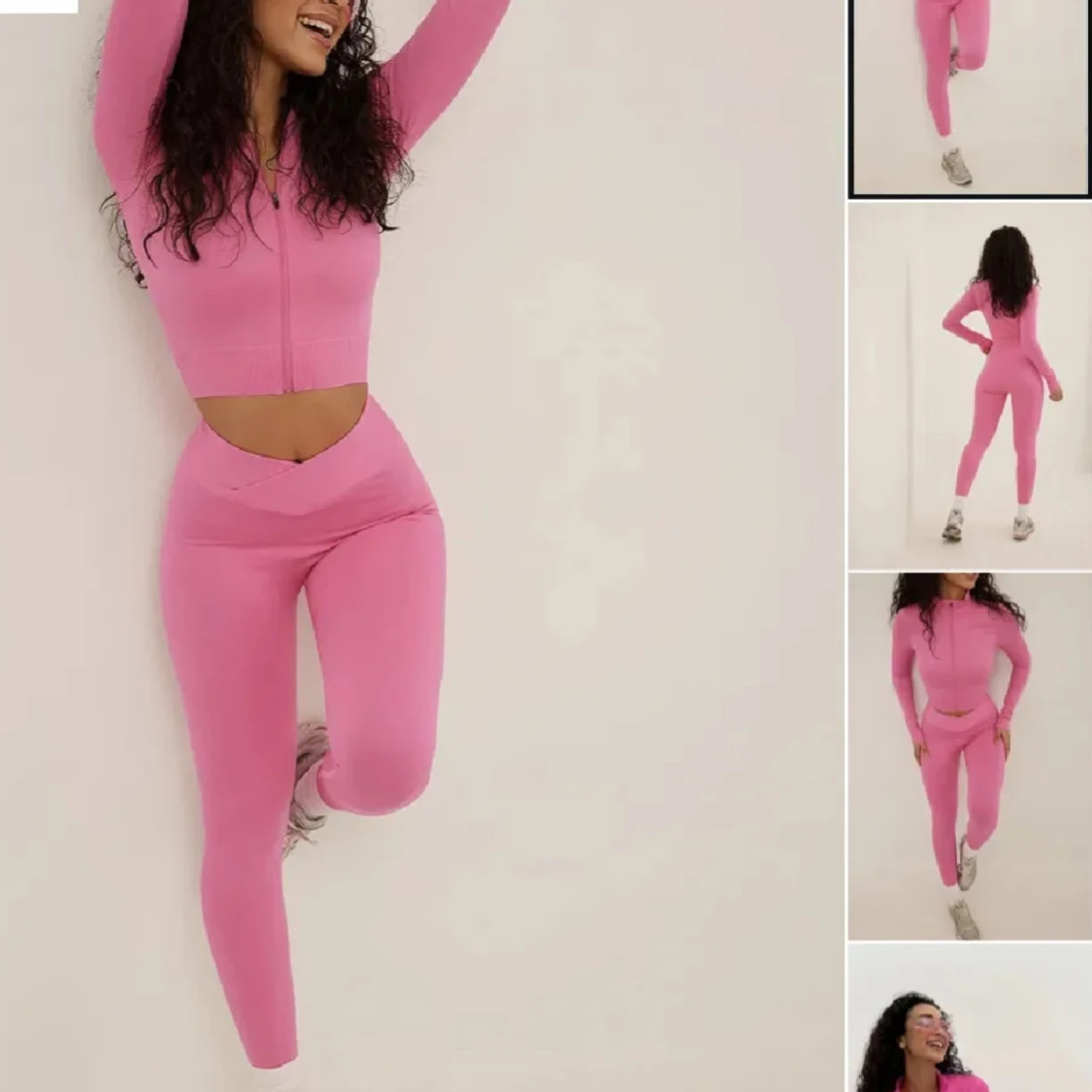 Rosa croppad träningströja med dragkedja - 1