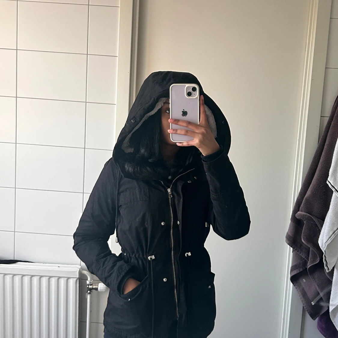 Svart parkajacka med foder - 1