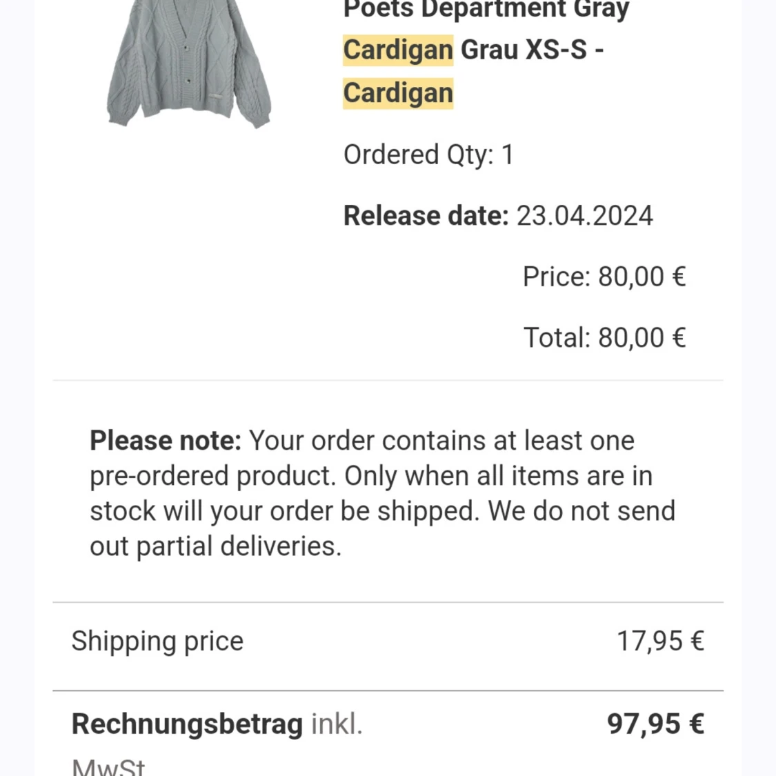 Grå stickad kofta från The Tortured Poets Department - 4