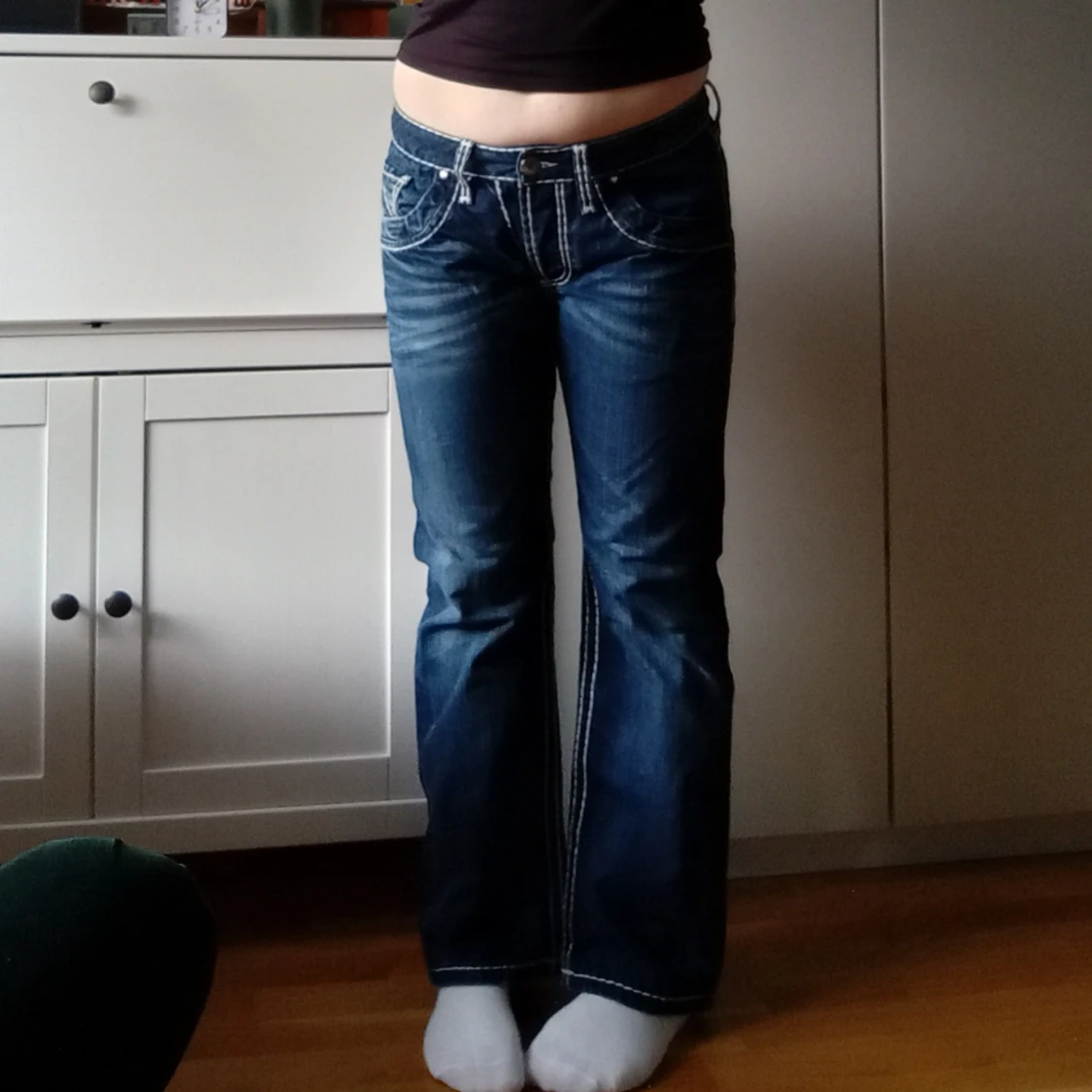 Blå contastitch jeans - 92