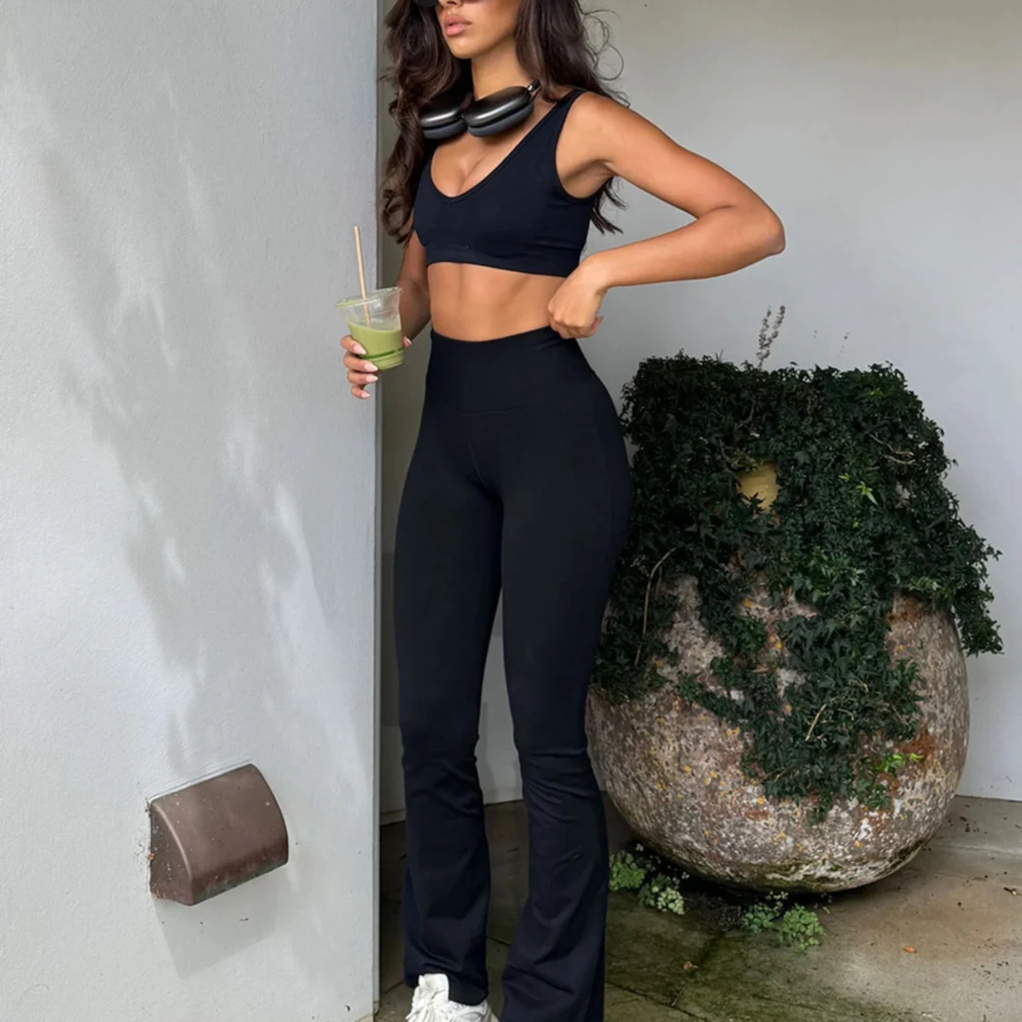 Aimn shape seamless flare tights