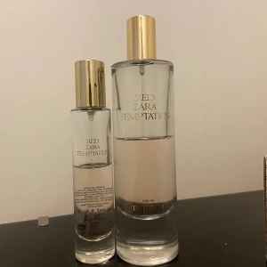 Zara red temptation - Säljer dessa två zara parfymer i doften red temptation. Drygt halva kvar i båda flaskorna. En är 30ml och en är 80ml. Säljes för 130kr tillsammans