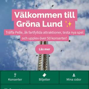 Har 5 entrébiljetter till Gröna lund den 27/7 Parken är öppet 11.00-22.00 Vuxna eller barn mellan 6-64år Värde upp till 595kr  Biljetterna skickas efter avslutat annons till email sms eller per post.  Meddela mig efter dit köp.