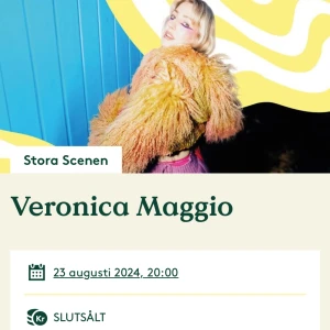 Söker Veronica Maggio biljett - Söker biljett till Veronica Maggios konsert på Liseberg 23 augusti. Kan betala dubbla pris!