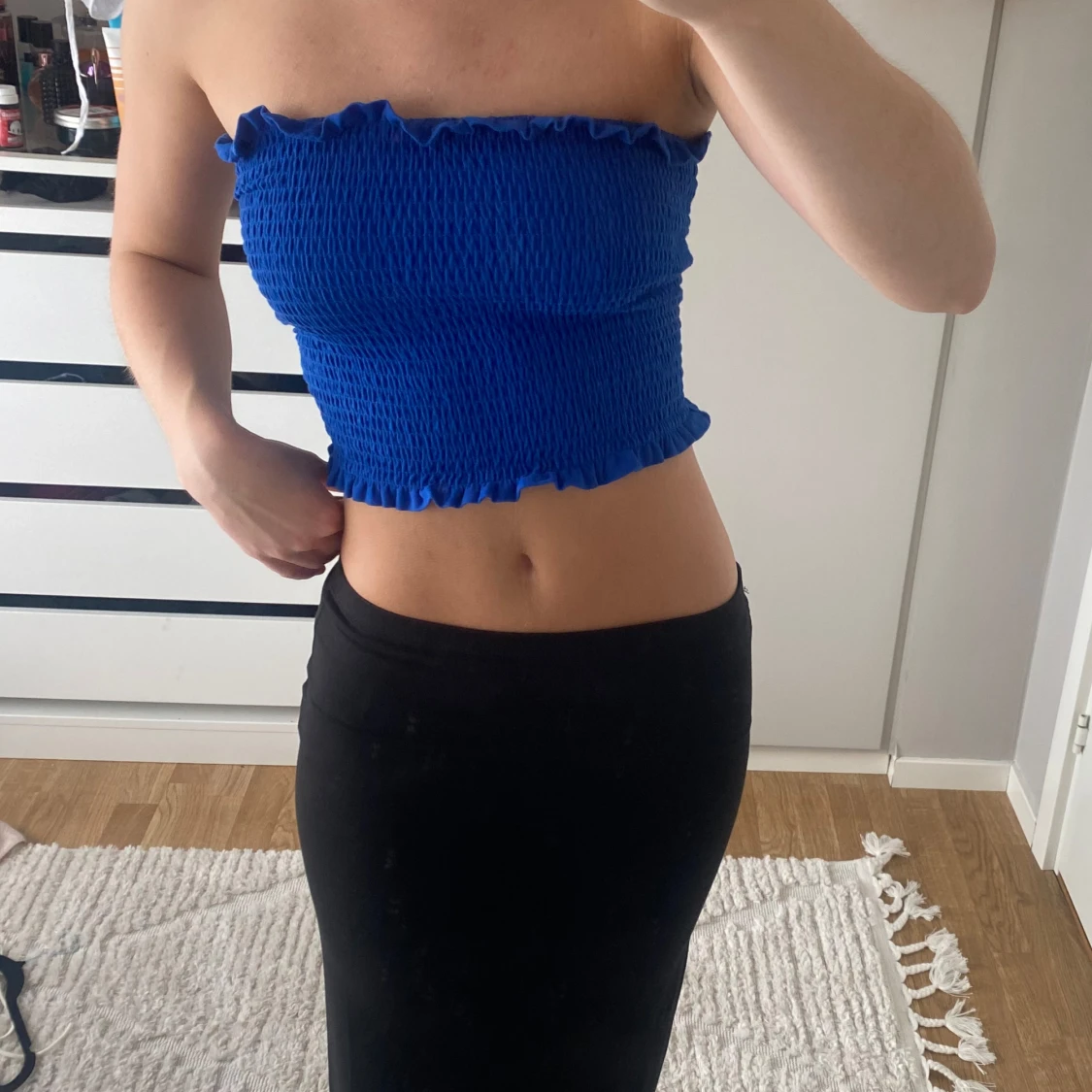 Blå bandaue topp - 90