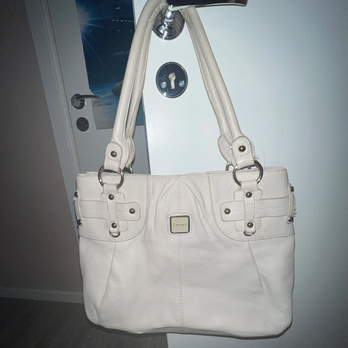 Vit vintage läder handväska