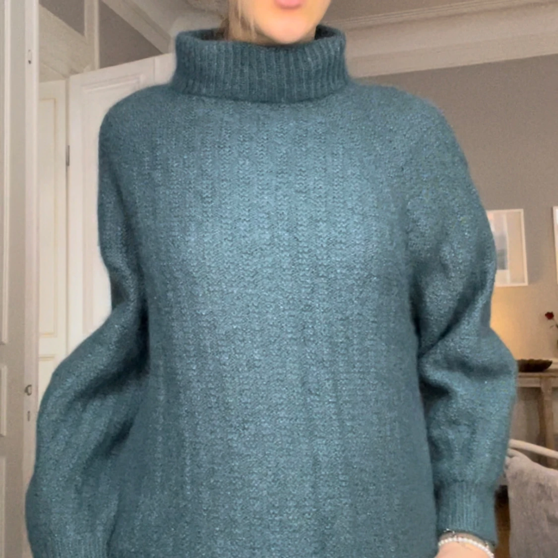 grön blå stickad tröja  - 90