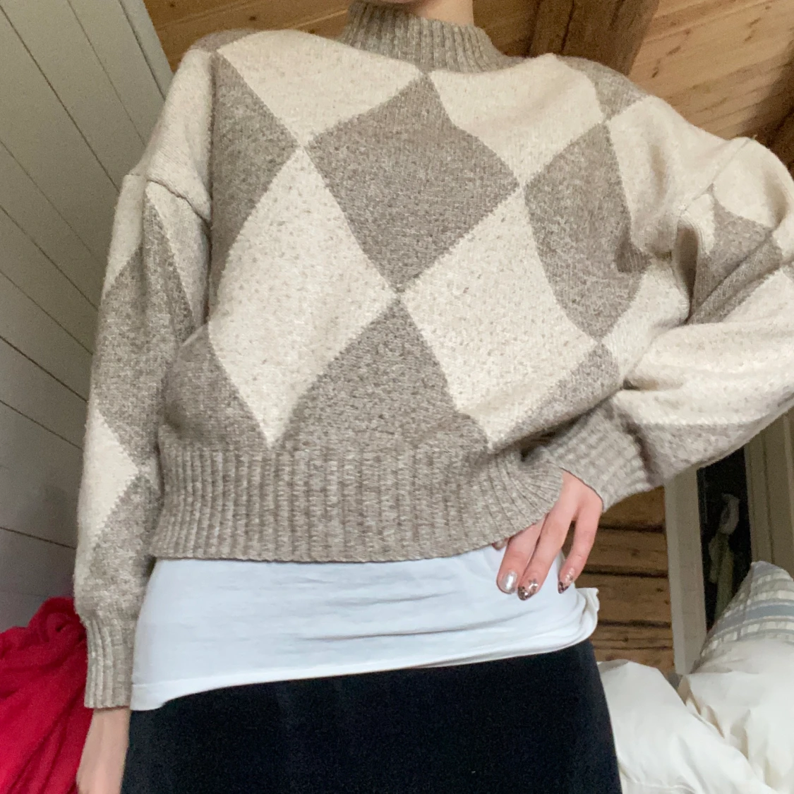 Grå stickad tjocktröja - 90