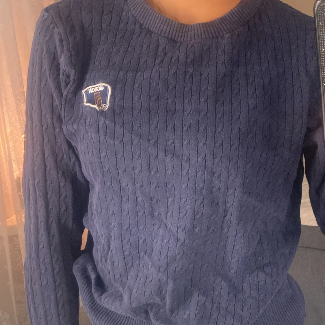 En vintage marinblå Stickad Ridtröja från JACSON  - 93