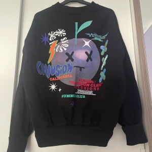 Sweatshirt  - Sweatshirt med tryck på ryggen.  Använd fåtal gånger men i fint skick.  Unisex storlek. 