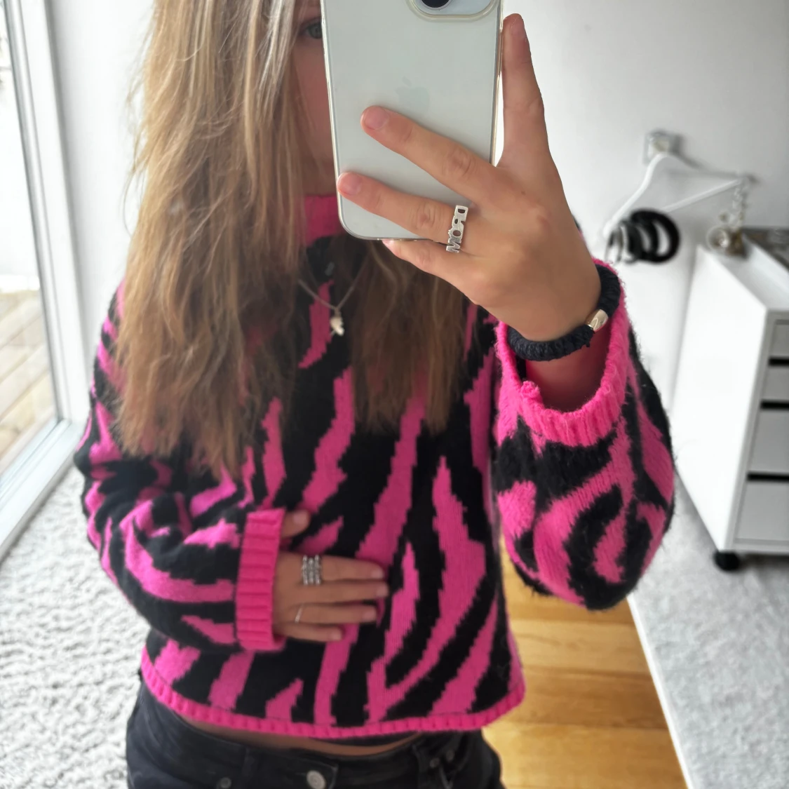 Rosa Stickad tröja med zebraprint - 91