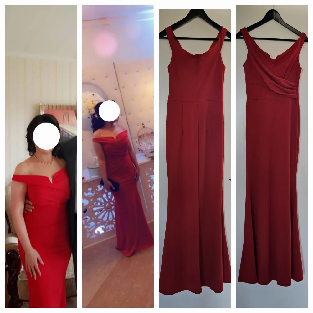 Röd festklänning köpt från zalando, storlek S men kan passa en M (38) då den är töjbar. Klänningen är använd endast 1 gång under några timmar. Klänningen  är röd och ej vinröd.❌️Seriösa köpare❌️ PRIS KAN DISKUTERAS!. Klänningar.