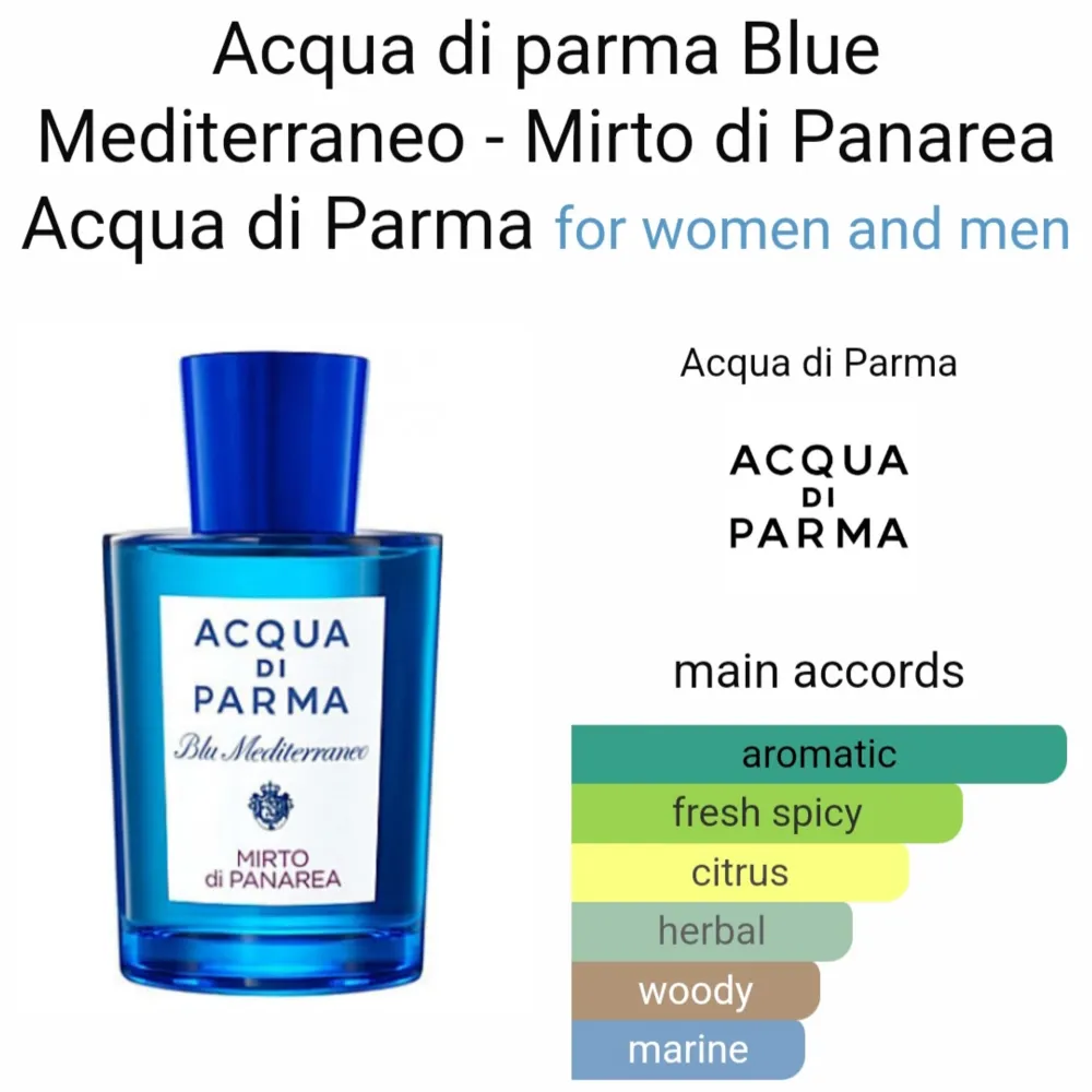 Hej! Jag säljer Samples på Aqua di parma mirto di panarea 🍋🟩🍋. Varje sample är 3ml och kostar 89 kr🌊💧.. Perfume.