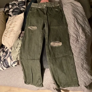 Gröna byxor  - De är använda två ggr. Säljes då jag inte använder dem längre. Finns katt och hund i huset