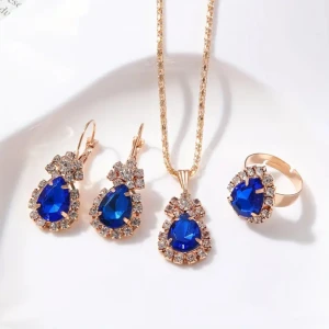 Glänsande smyckesset. - Glänsande smyckesset med hänge halsband & droppörhängen & justerbar ring Tillbehör till söt brudklänning