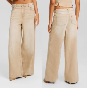 Helt nya och HELT oanvända beiga jeans från bershka - Beige baggy byxor från bershka som är helt oanvända och helt nya med lapp kvar! Säljer då jag inte är nöjd med mitt köp. Inget fel på byxorna, de passar bara inte mig som jag tänkt.