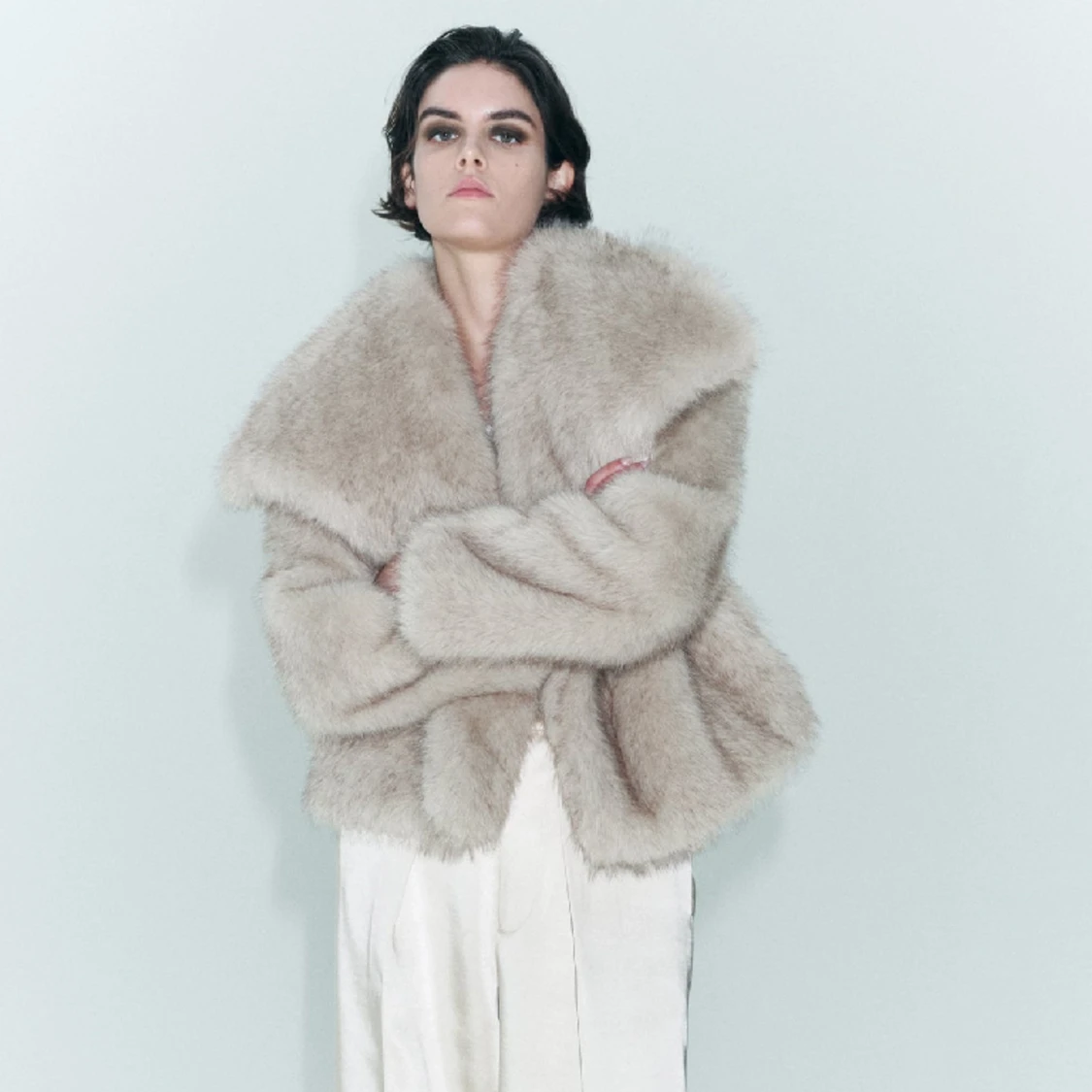 Zara kort faux fur jacka - 90