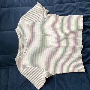Jag säljer en lila/grön/vit randig croppad tröja från märker Pull&Bear. Tröjan är använd ett fåtal gånger och i bra skick. Den är i storlek L. 