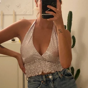 Helt ny halterneck topp i glitter - Storlek S!! Säljes pga jag köpte två storlekar utomlands och säljer nu den ena. Frakta eller mötas upp :) byter ej och har ej möjlighet att skicka fler bilder.