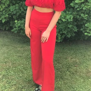 Röda byxor från linn Ahlborg - Röda kostymaktigq byxor från linn ahlborgs kollektion med nakd, använda ett fåtal gånger. Sitter superfint på kroppen!