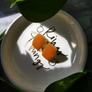 Orange Örhängen 🟧 - Snygga härliga orange-färgade örhängen med guldkanter. 🧡 Det tillkommer extra fraktkostnad på 11 KR om de ska fraktas 📩