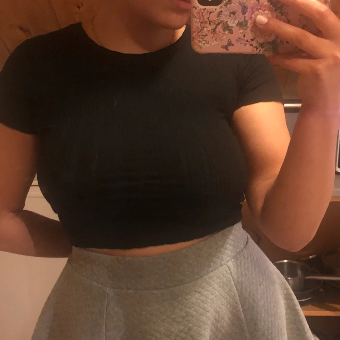 Svart räfflad crop top 