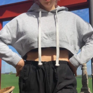 Grå cropped hoodie - Grå croppad hoodie från Bik Bok. Strl M. Fint skick och jättemysig, men lite för liten över bröstet för mig🌞 Frakt tillkommer!