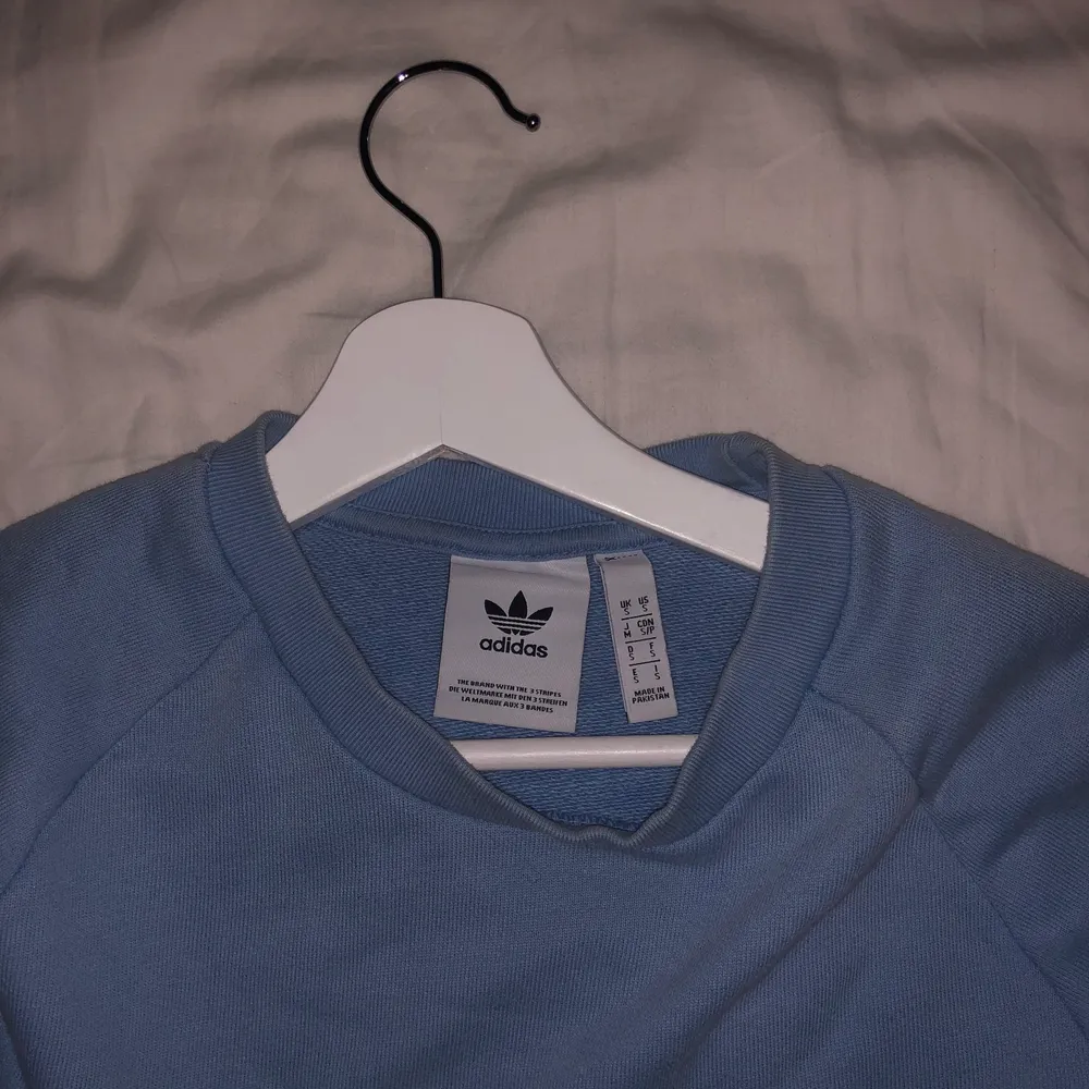 En ljusblå college tröja köpt på en adidas affär. Inga fläckar eller hål. Säljs för att den inte kommer till användning. . Hoodies.
