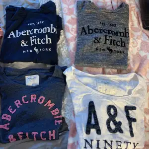 Äkta abercrombie & fitch T-shirts!  köpta i Danmark nyligen Marinblåa och den gråa är aldrig använda - Xs Blå med rosa tryck och vit med blått tryck - S och M 60kr styck eller alla för 200kr 