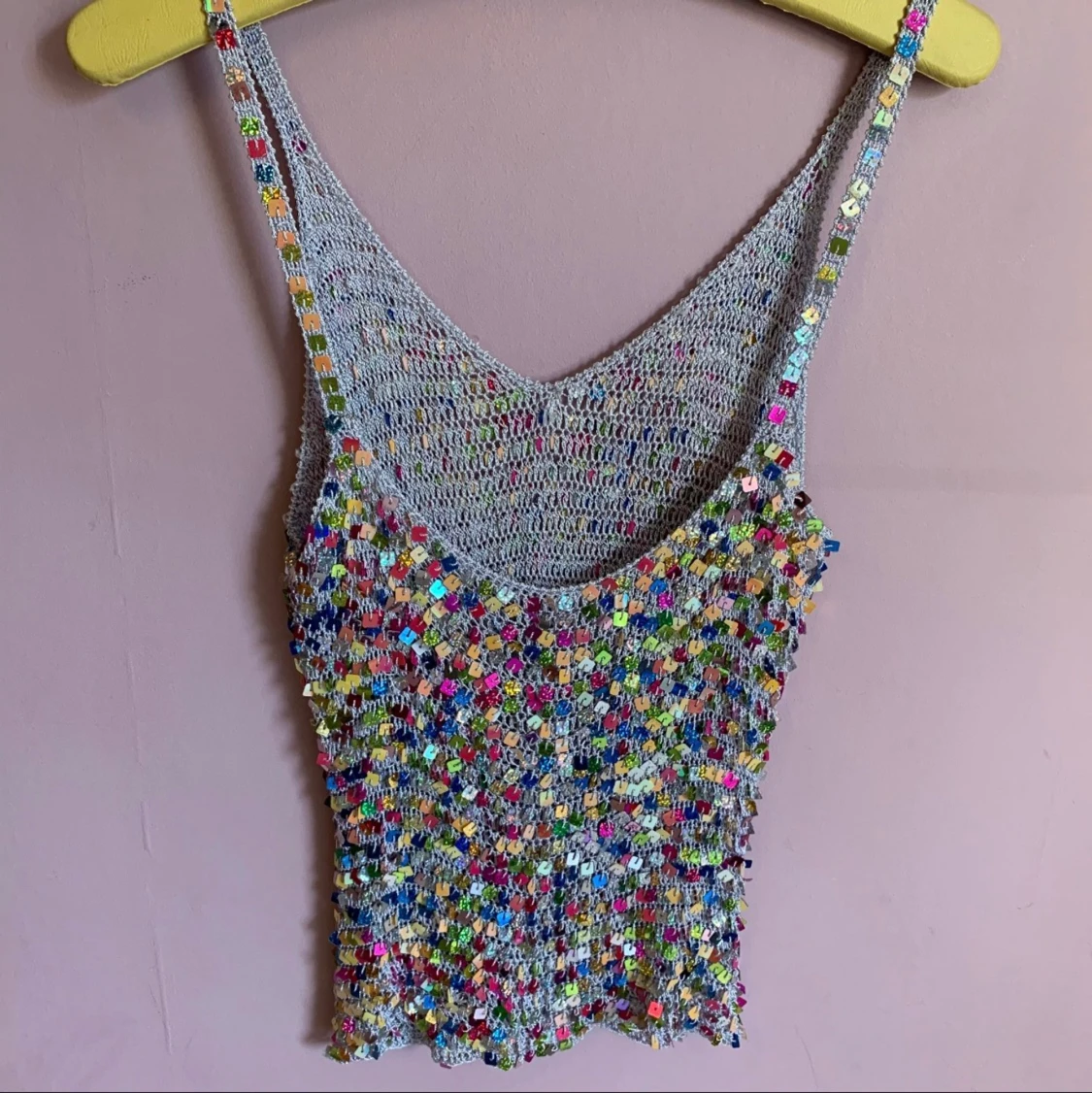 Vintage virkat linne m paljetter - 90