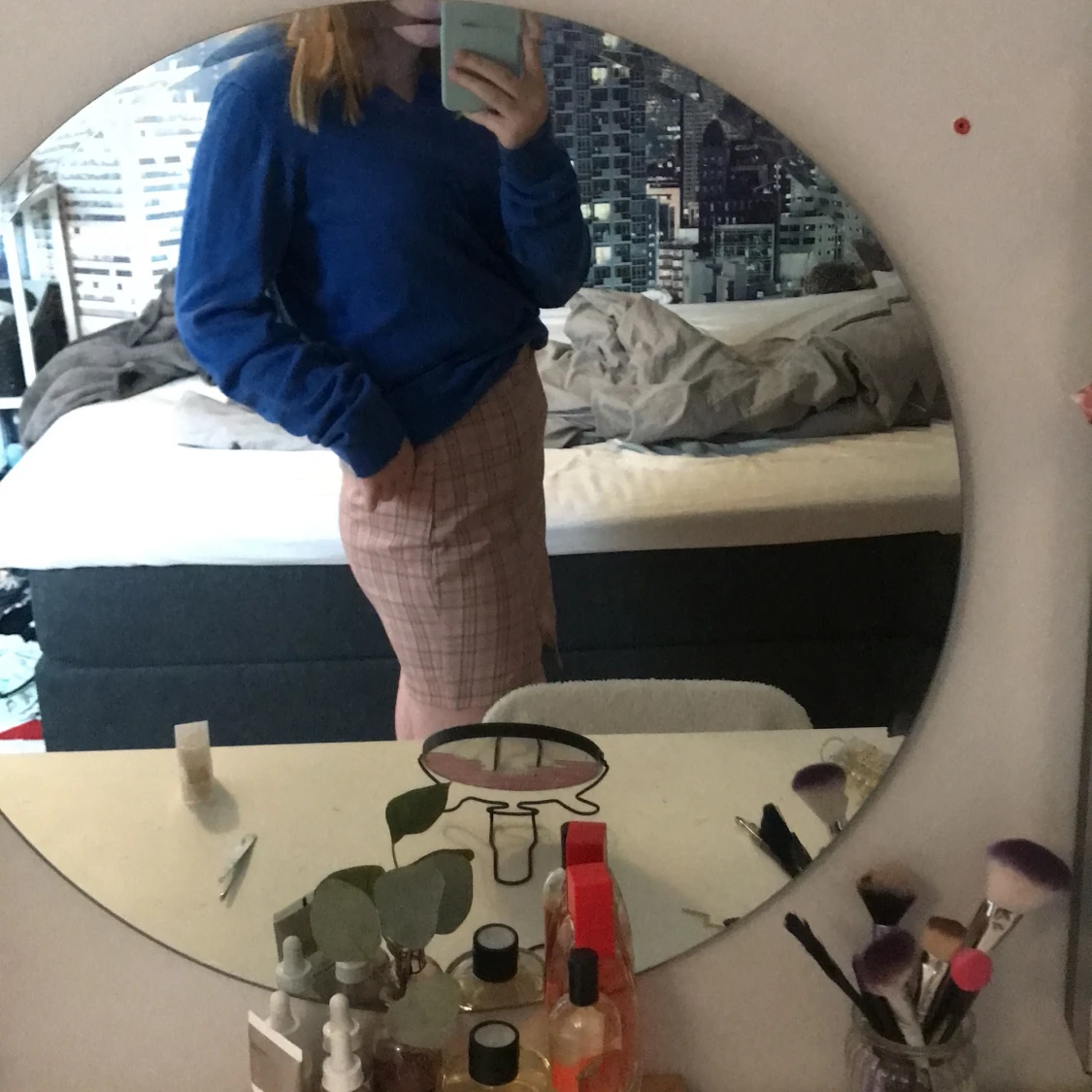 Blå stickad tröja - 90