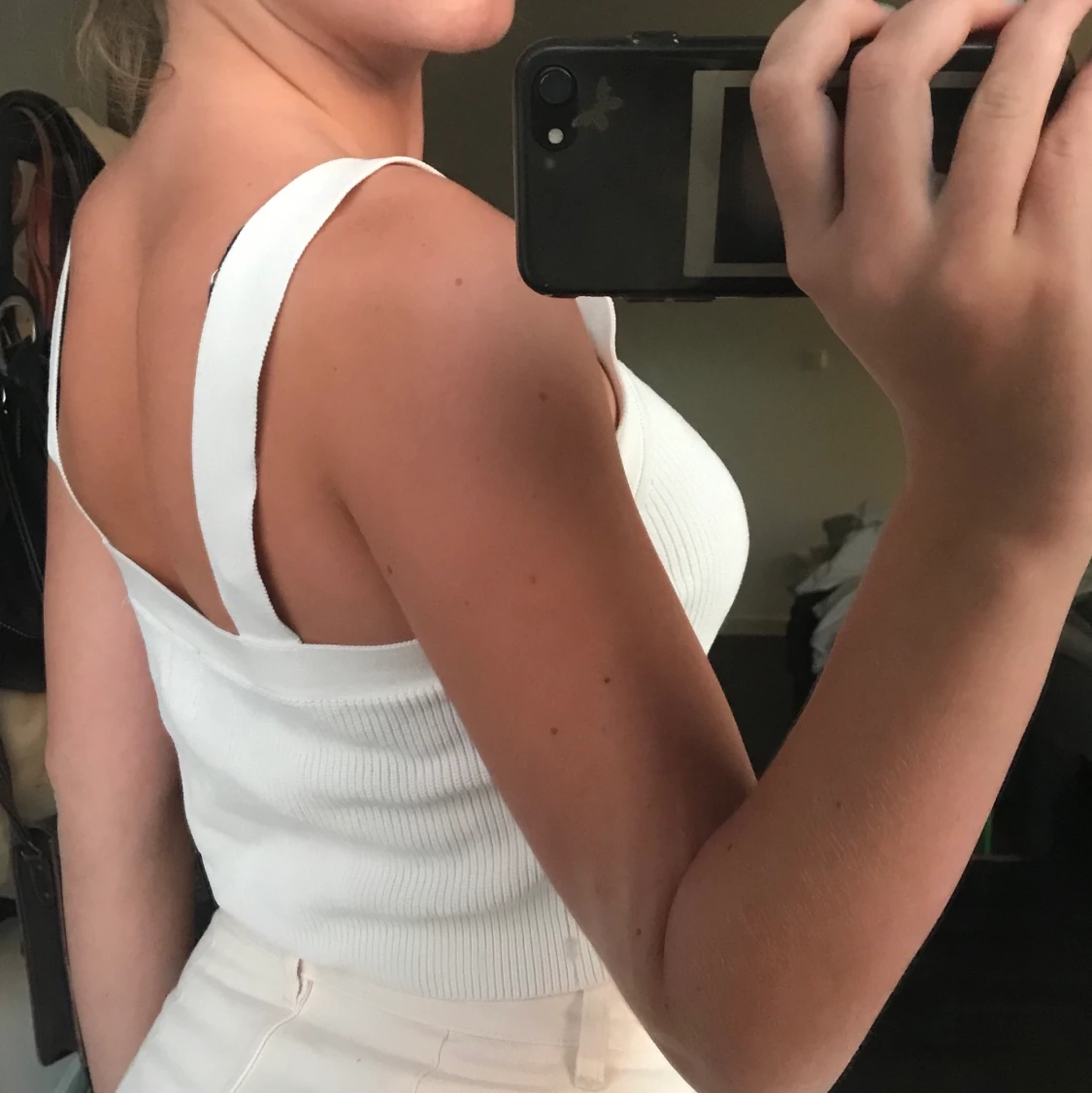 Vitt ribbat linne - 90