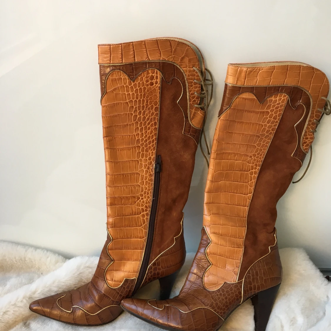 Beige/cognac skinnstövel - 91