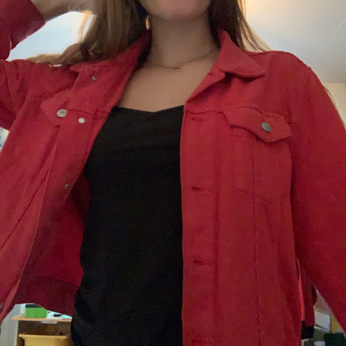 Röd Jeansjacka  - 90