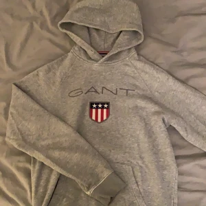 Gant hoodie strl S - Fått den av en kompis och har själv använt den 5-6 ggr. Är i bra skick förutom att det saknas en metall ring vid huvan. Högsta bud är 150kr. Startbud 50kr