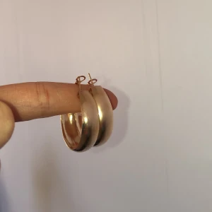 Guldiga Örhängen - Ett par större runda örhängen, lätta i vikt och enkla att bära upp. Lite trög i fästet.