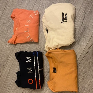 T-shirts  - Fyra knappt använda t-shirts. Två från Ginatricot i S, en från holister i S och en från Tommy Hilfiger i storlek 176 ( xs/s). 150 kr för alla 4!! 💓